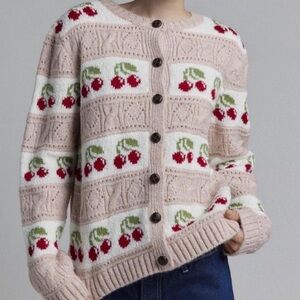 Kimchi Blue Urban Outfitters Cherry Print Chunky Knit Cardigan